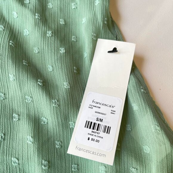 NWT Francesca's Sage Green Chiffon Aminah Swiss Dot Crochet‎ Kimono - Picture 5 of 9